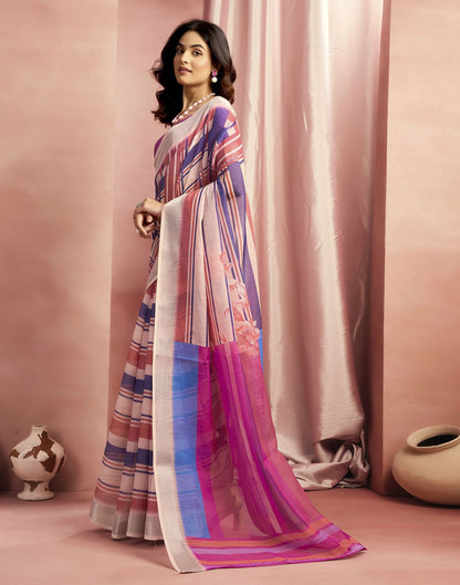Rani Pink Cotton Linen Printed Saree