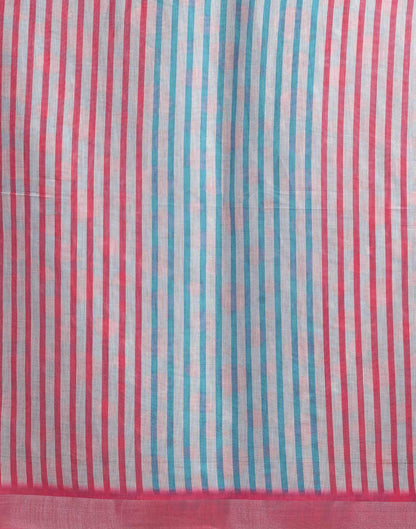 Turqoise Cotton Linen Printed Saree