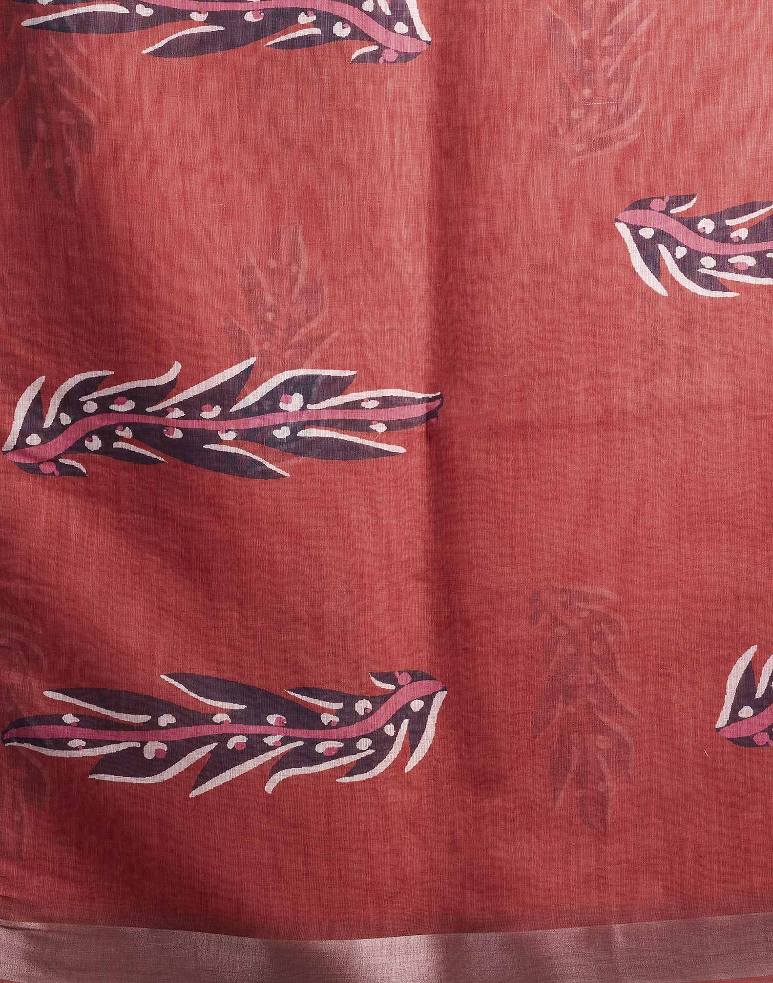Red Cotton Linen Printed Saree