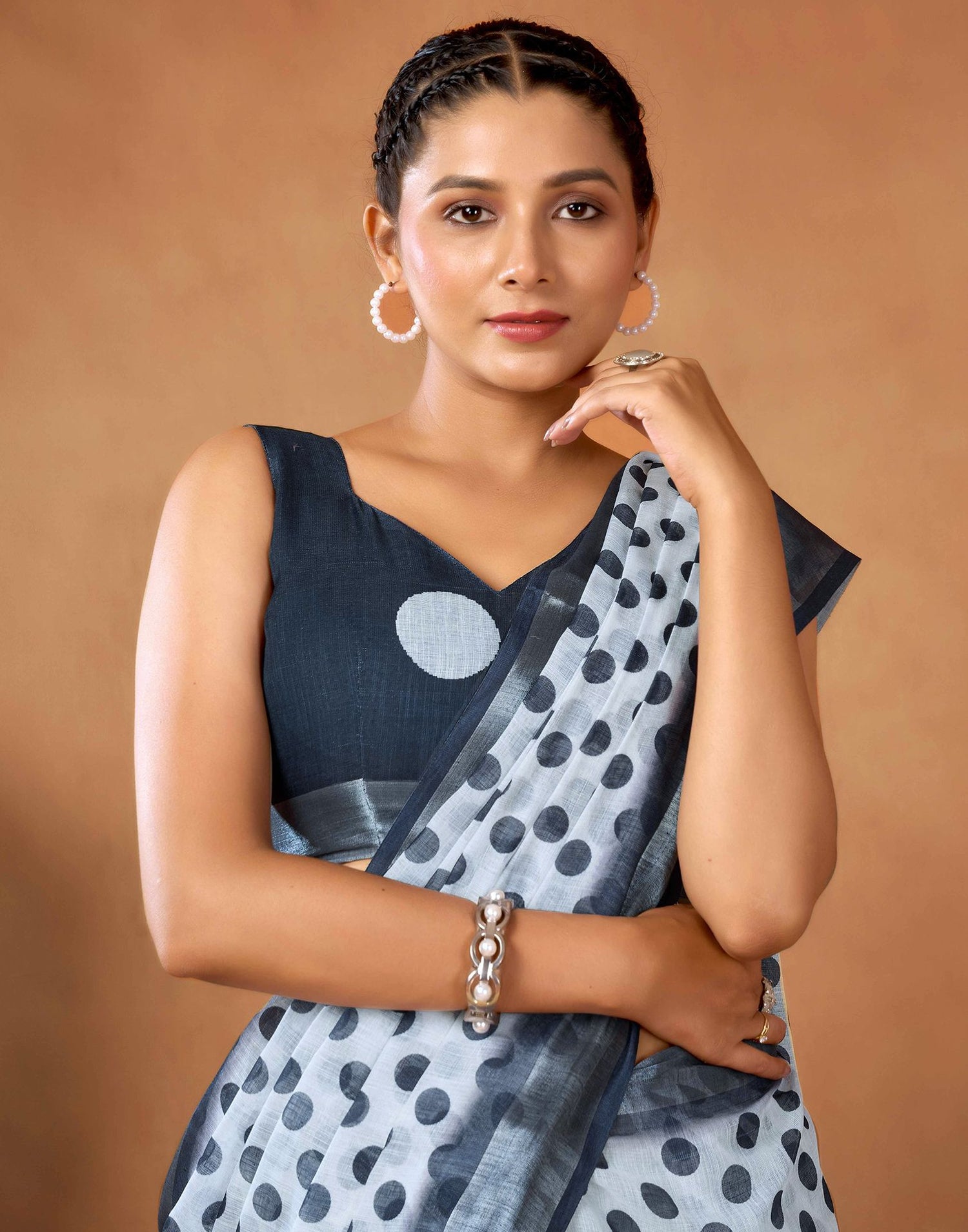 White Cotton Linen Printed Saree