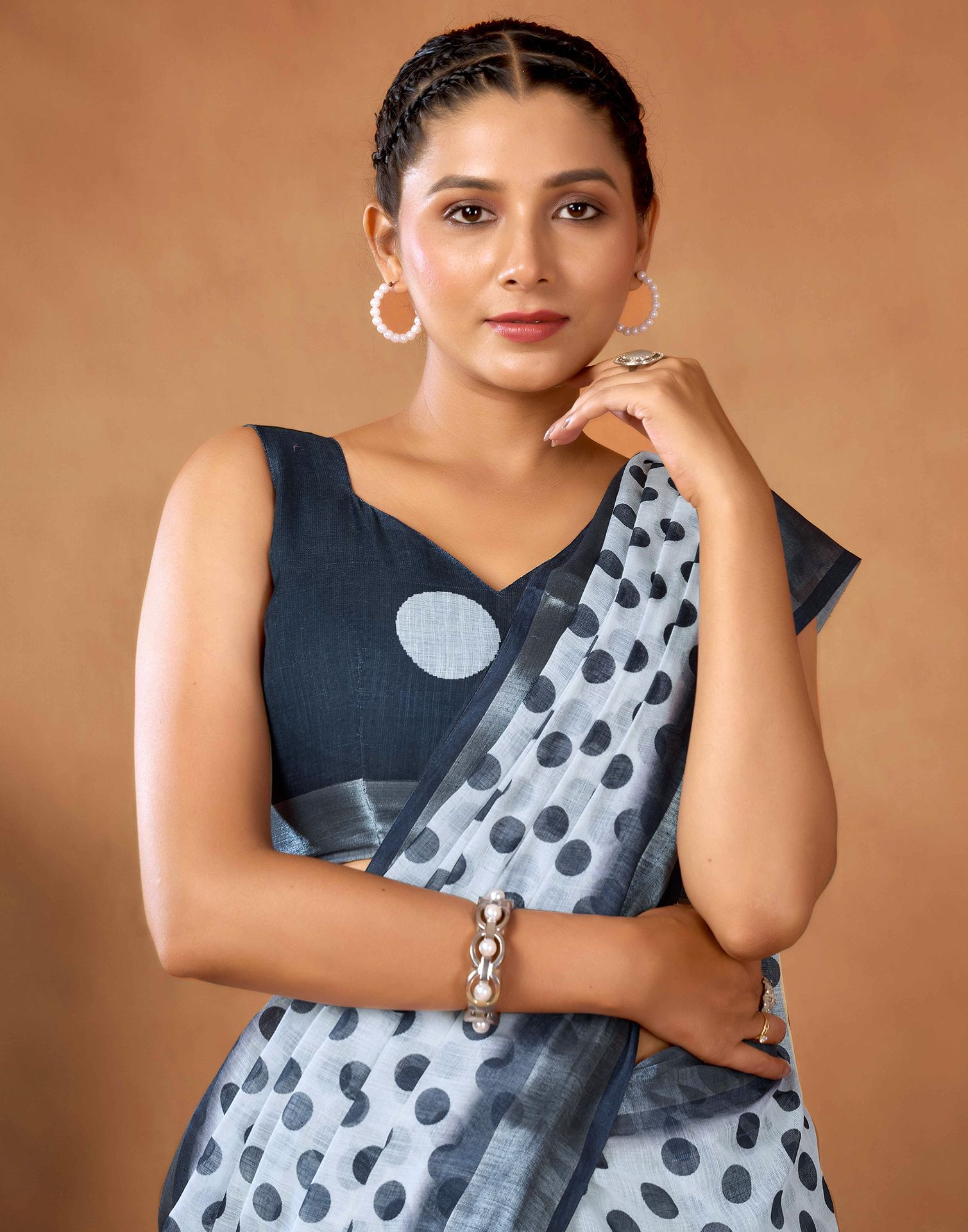 White Cotton Linen Printed Saree