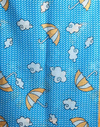 Sky Blue Cotton Linen Printed Saree