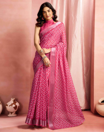 Dark Pink Cotton Linen Printed Saree