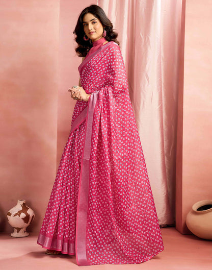 Dark Pink Cotton Linen Printed Saree