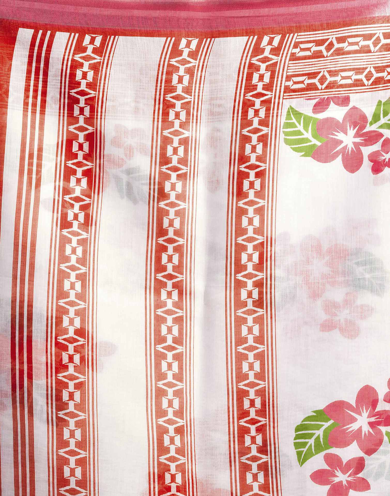 White Cotton Linen Floral Printed Saree