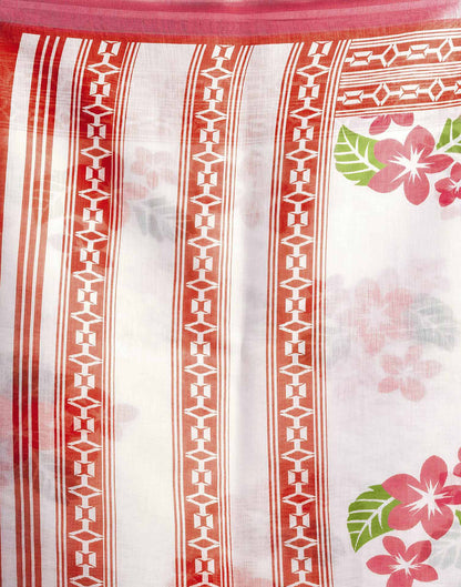 White Cotton Linen Floral Printed Saree