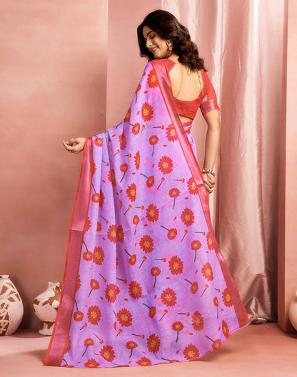 Lavender Cotton Linen Printed Saree