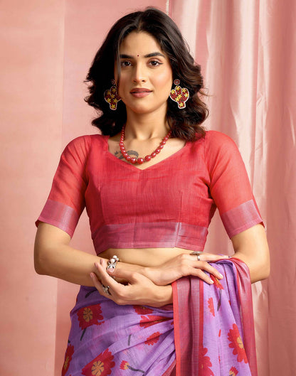 Lavender Cotton Linen Printed Saree