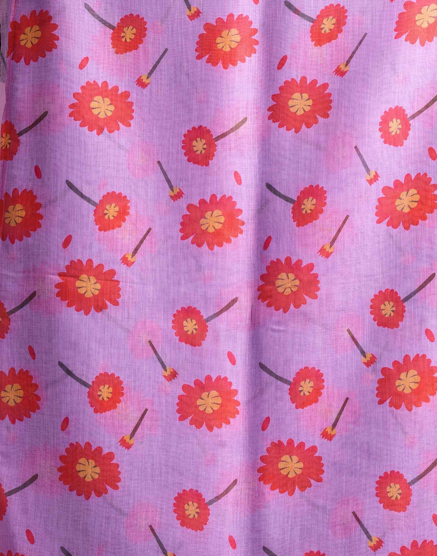 Lavender Cotton Linen Printed Saree