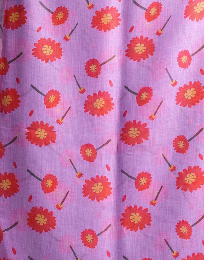 Lavender Cotton Linen Printed Saree