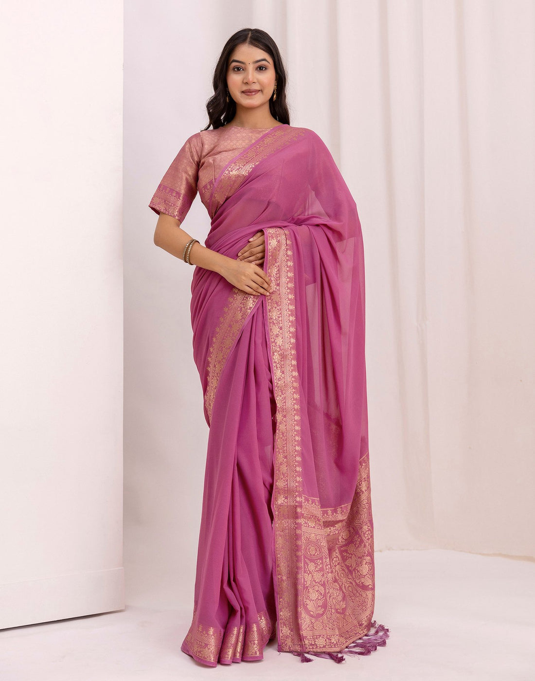 Light Purple Chiffon Woven Saree