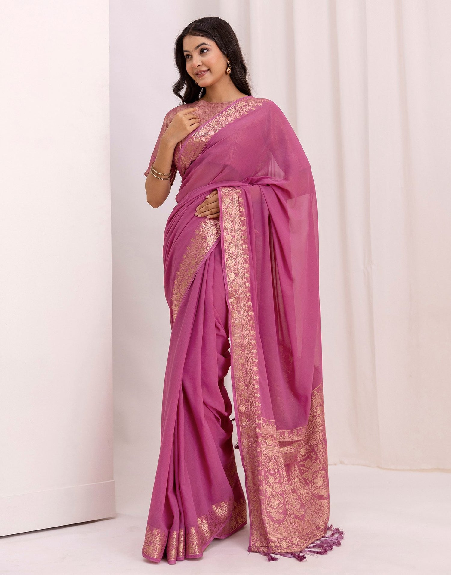 Light Purple Chiffon Woven Saree