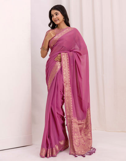Light Purple Chiffon Woven Saree