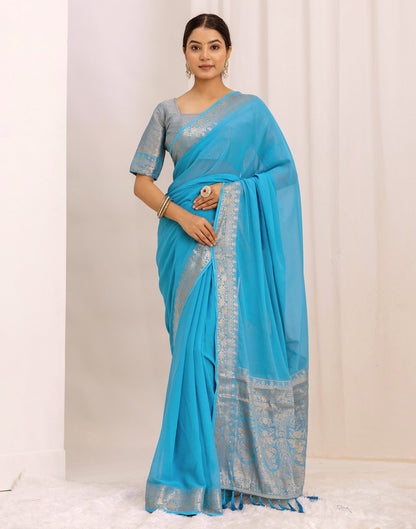 Ocean Blue Chiffon Woven Saree