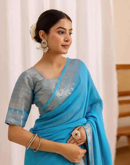 Ocean Blue Chiffon Woven Saree