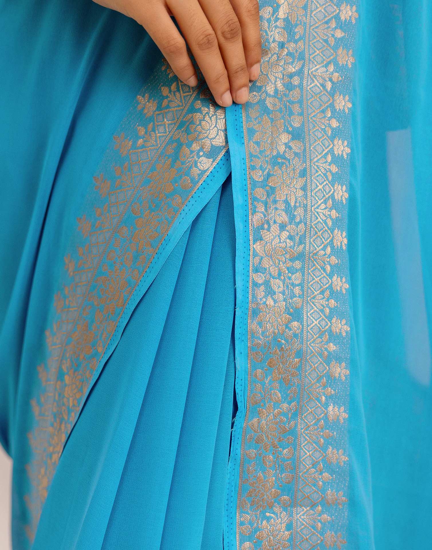 Ocean Blue Chiffon Woven Saree
