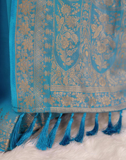 Ocean Blue Chiffon Woven Saree