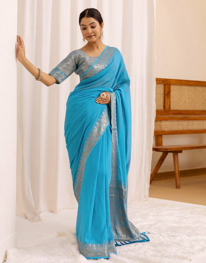 Ocean Blue Chiffon Woven Saree