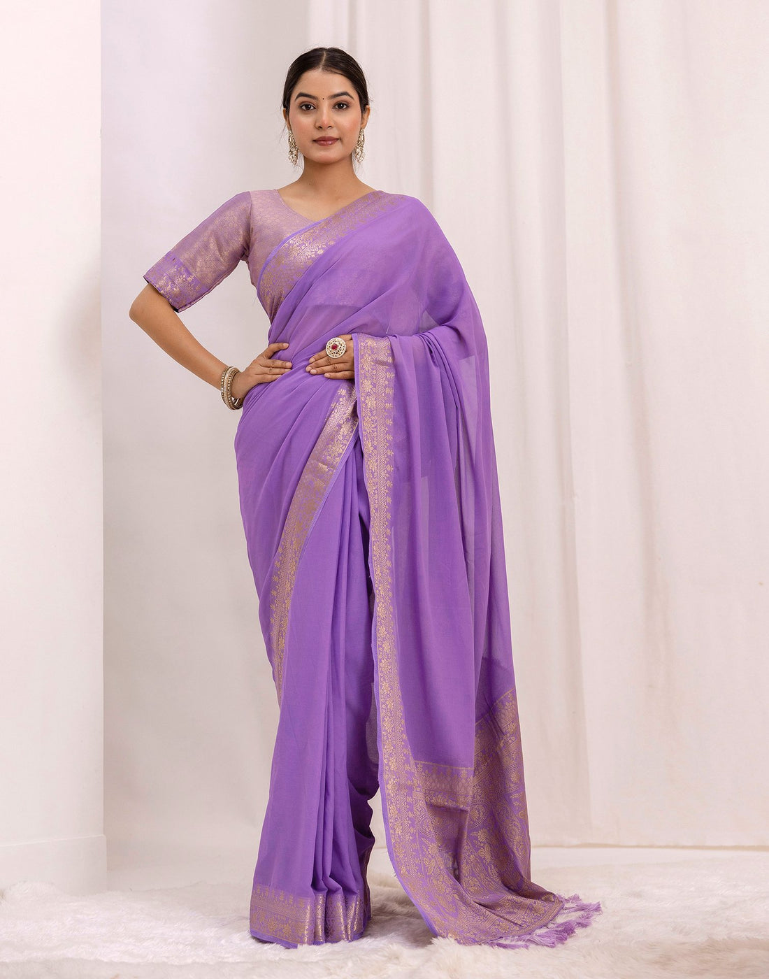 Lavender Chiffon Woven Saree