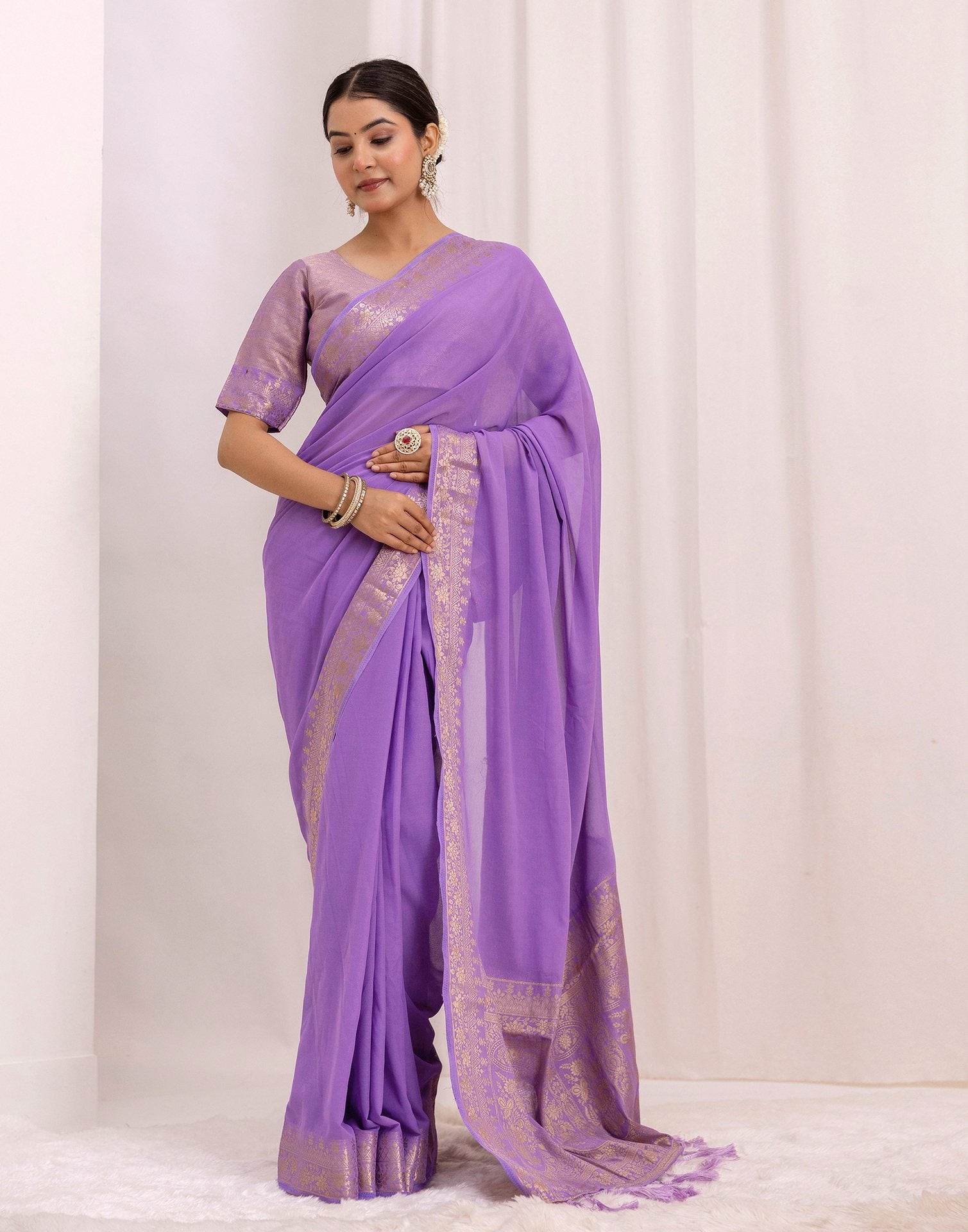 Lavender Chiffon Woven Saree
