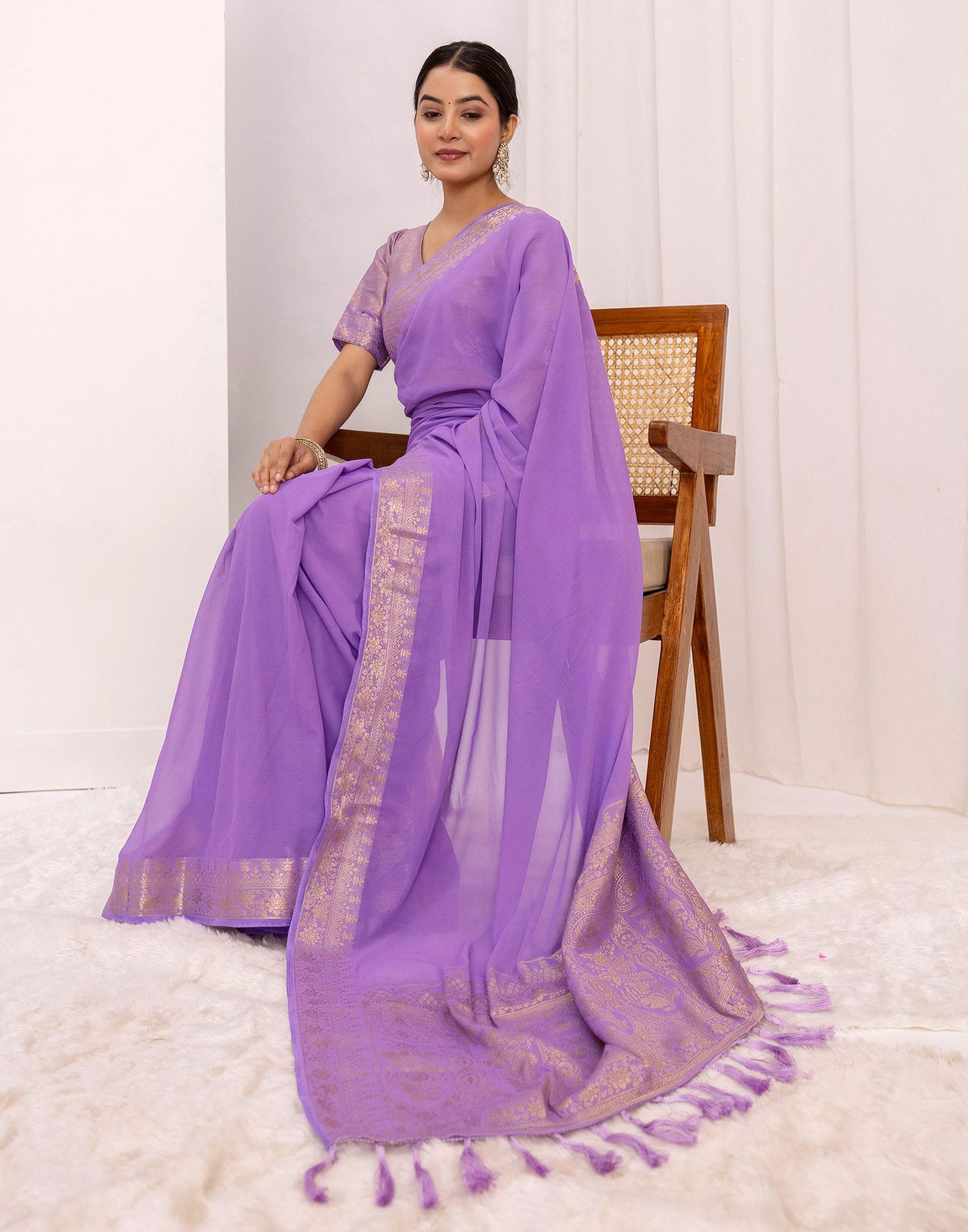 Lavender Chiffon Woven Saree