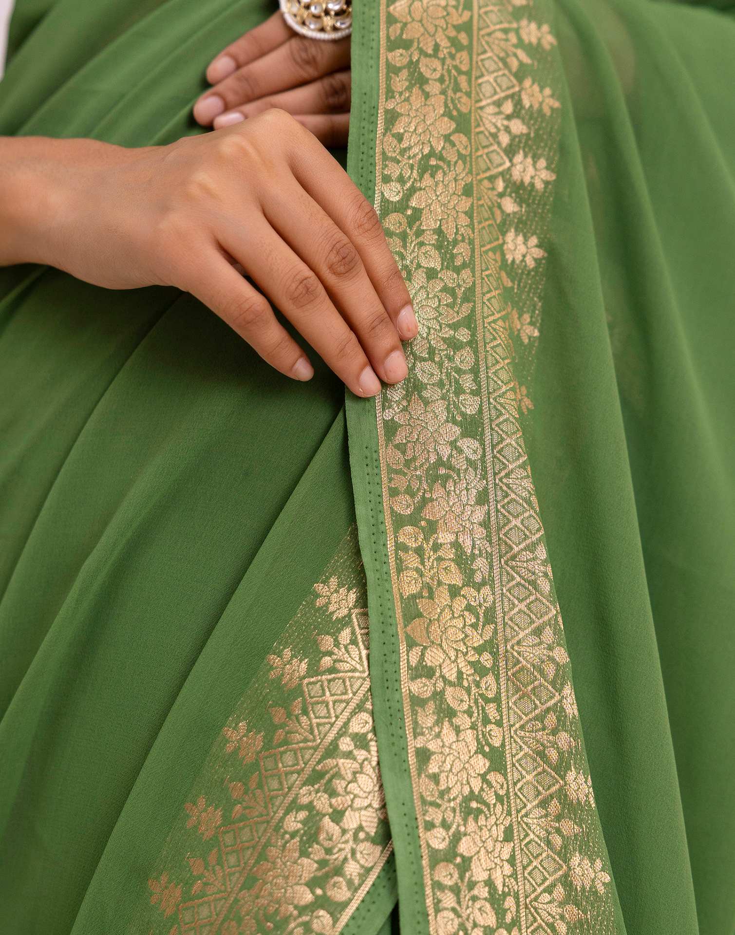 Fern Green Chiffon Woven Saree