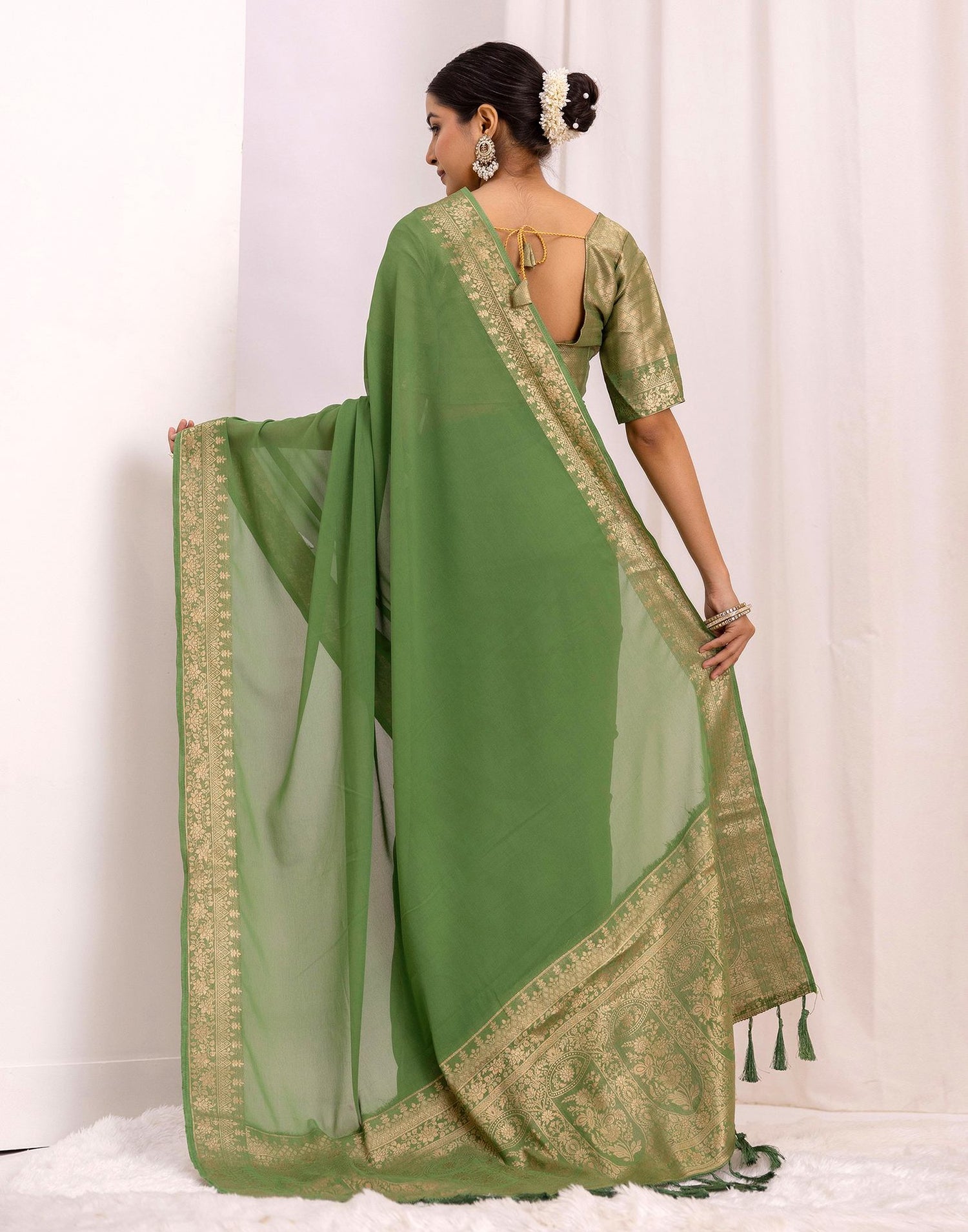Fern Green Chiffon Woven Saree