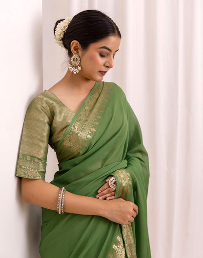 Fern Green Chiffon Woven Saree