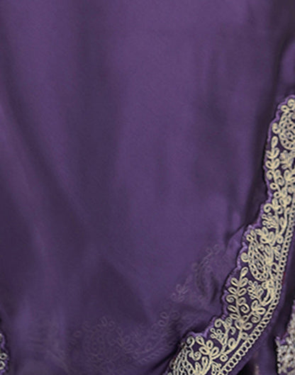 Plum Purple Silk Embroidery Lace Saree