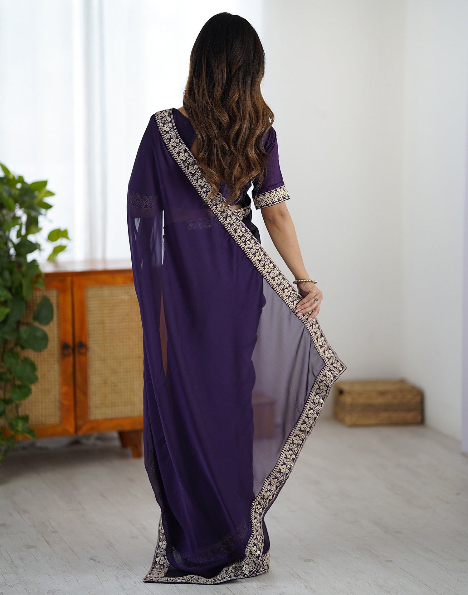 Dark Purple Silk Sequence Lace Saree