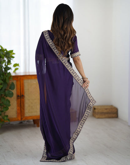 Dark Purple Silk Sequence Lace Saree