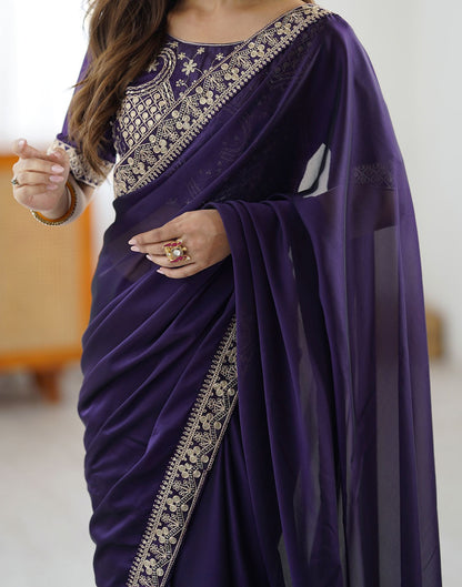 Dark Purple Silk Sequence Lace Saree