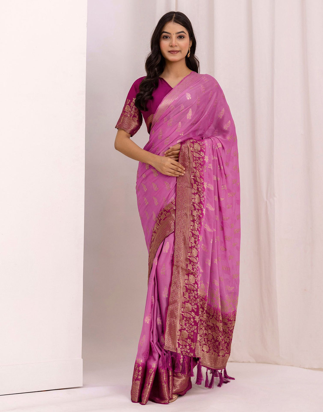Light Purple Chiffon Woven Saree