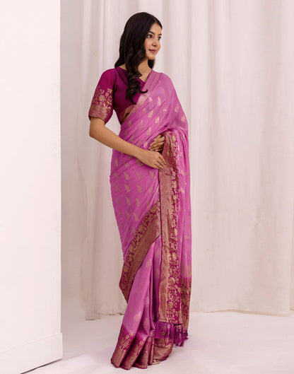 Light Purple Chiffon Woven Saree
