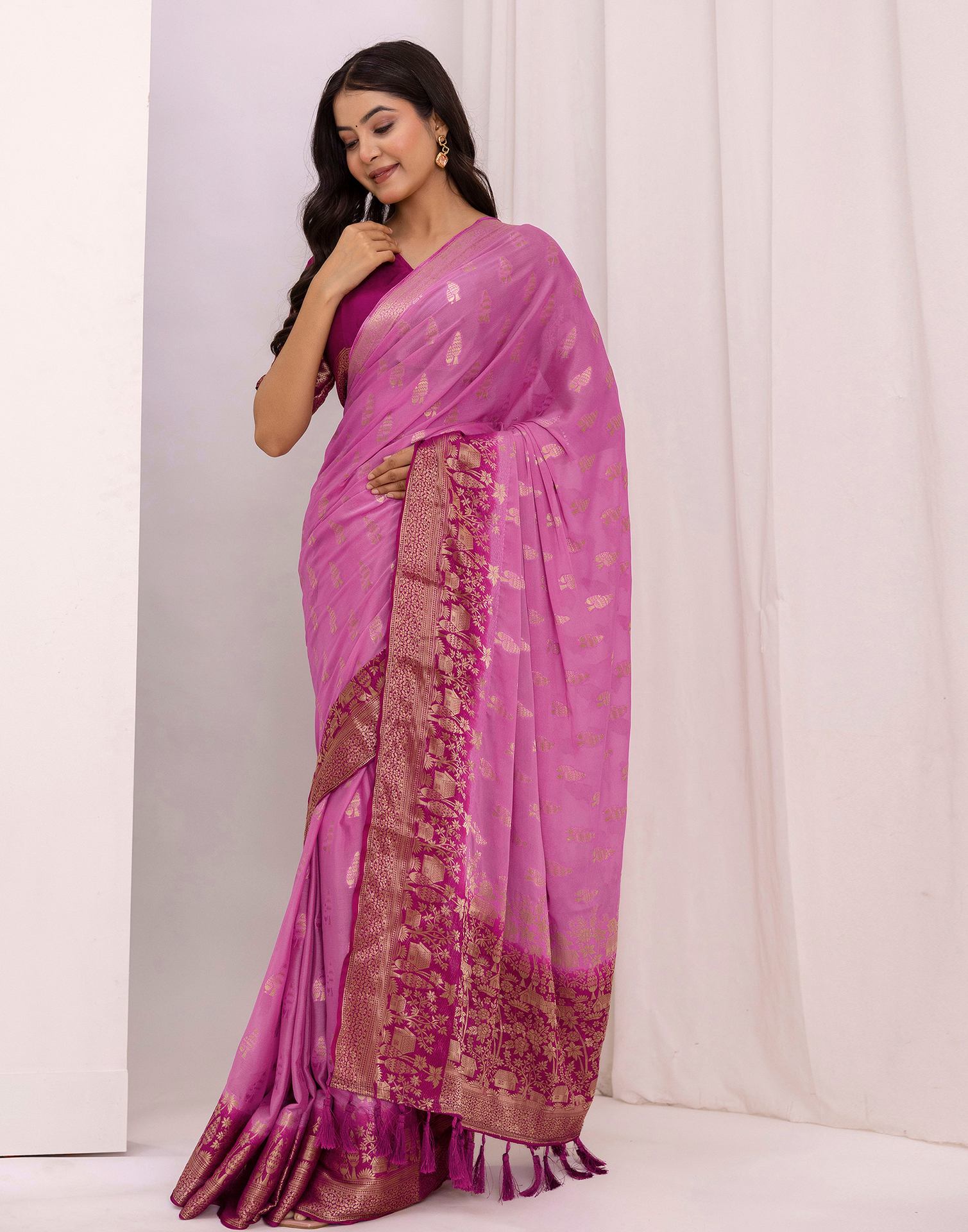 Light Purple Chiffon Woven Saree