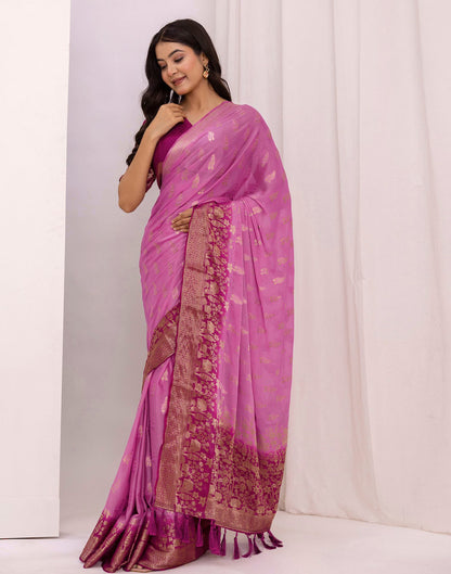 Light Purple Chiffon Woven Saree
