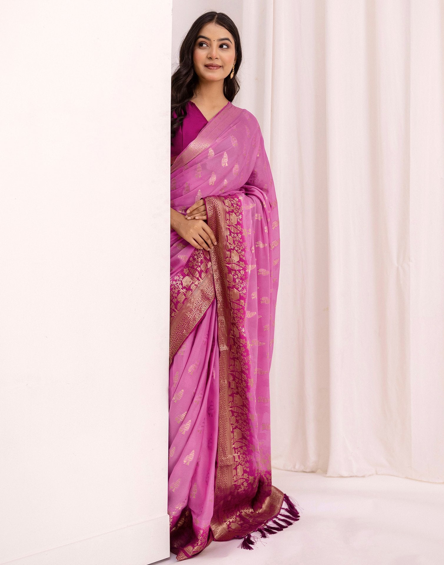 Light Purple Chiffon Woven Saree
