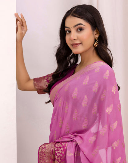 Light Purple Chiffon Woven Saree