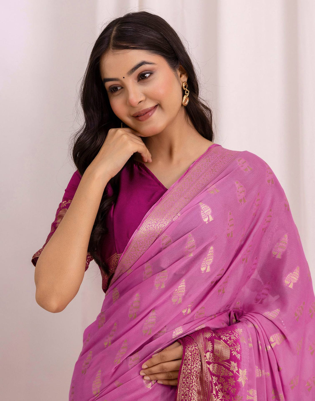 Light Purple Chiffon Woven Saree