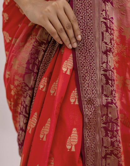 Coral Pink Chiffon Woven Saree