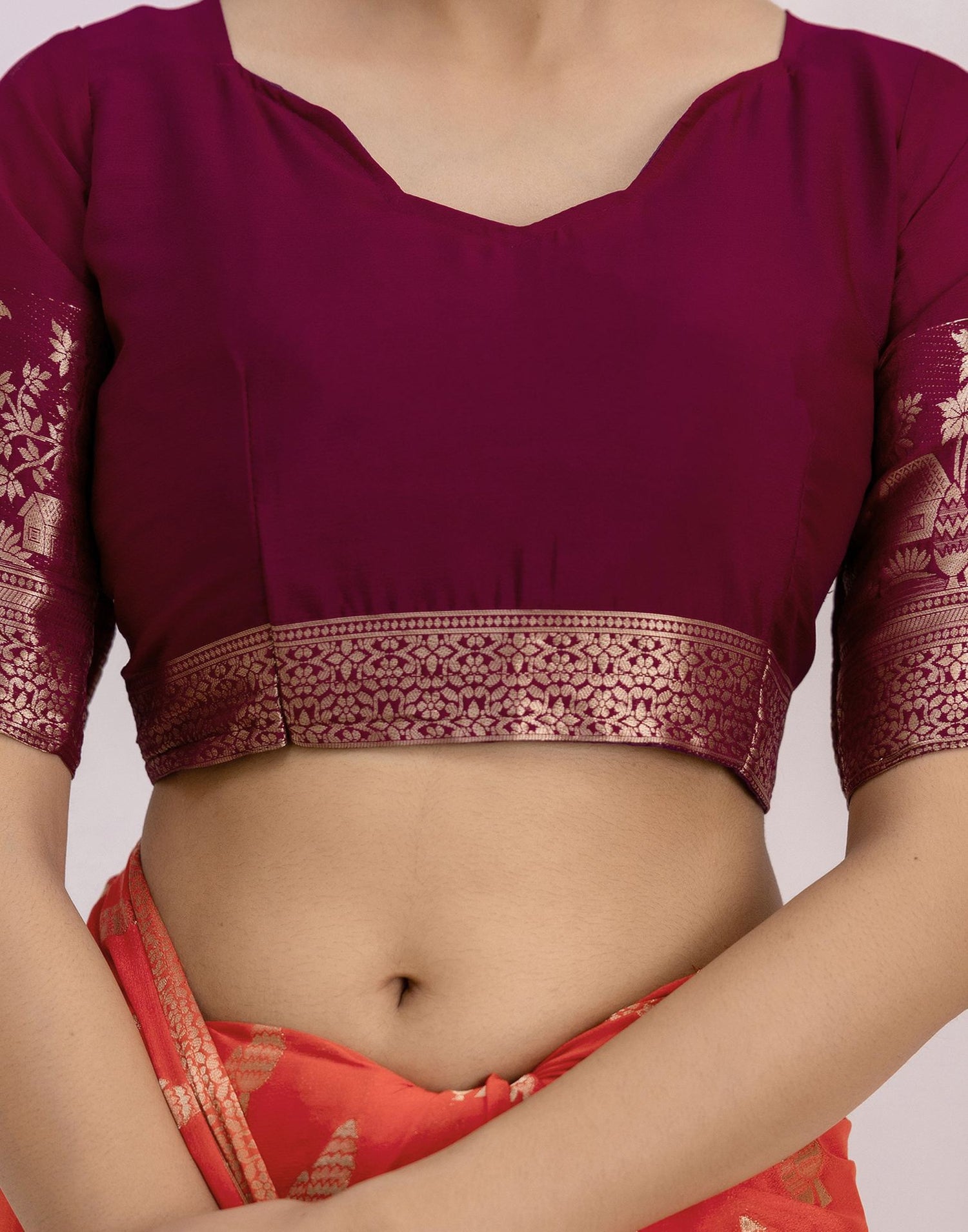 Coral Pink Chiffon Woven Saree