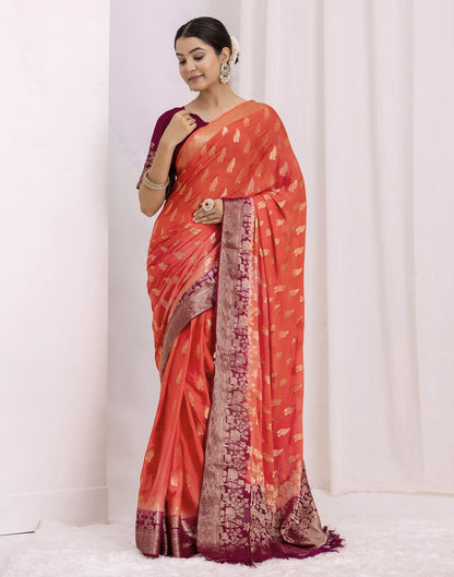 Coral Pink Chiffon Woven Saree