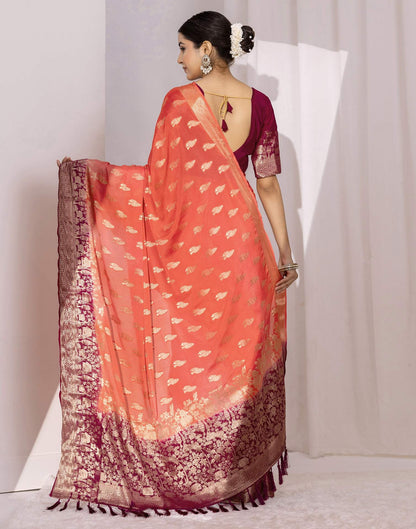 Coral Pink Chiffon Woven Saree