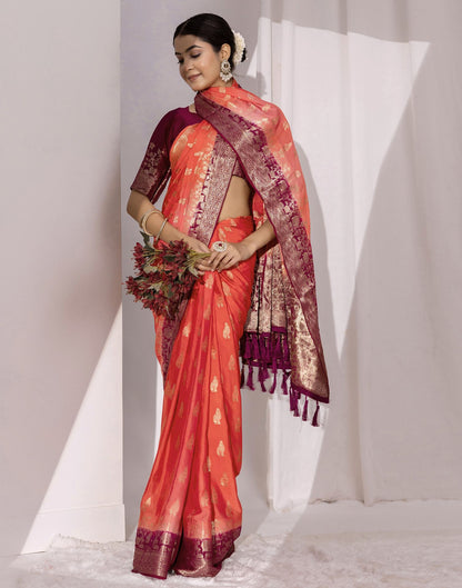 Coral Pink Chiffon Woven Saree
