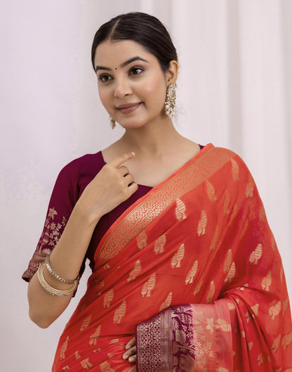 Coral Pink Chiffon Woven Saree