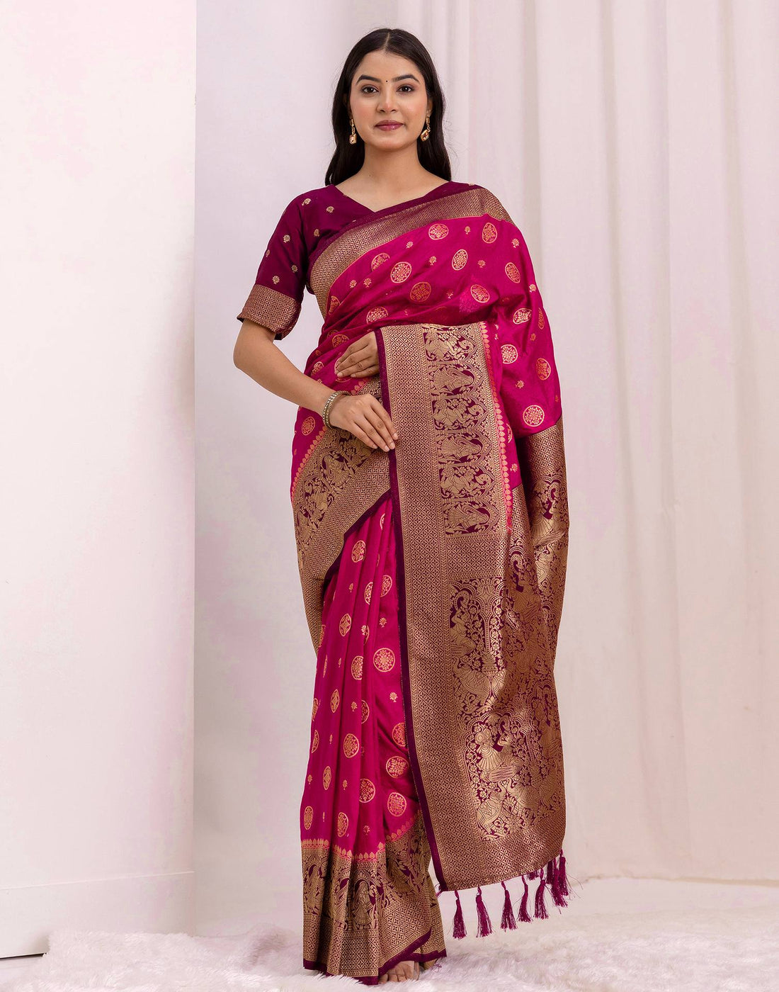 Rani Pink Silk Woven Kanjivaram Saree