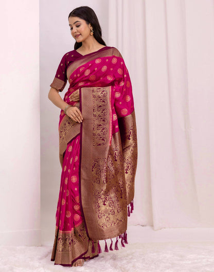 Rani Pink Silk Woven Kanjivaram Saree
