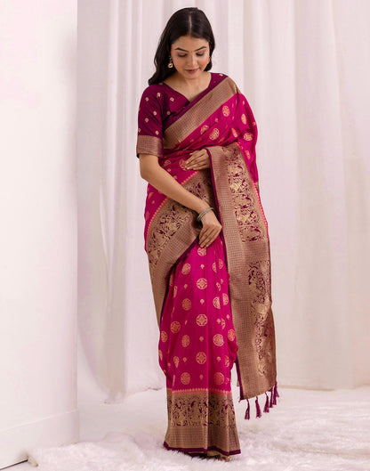 Rani Pink Silk Woven Kanjivaram Saree
