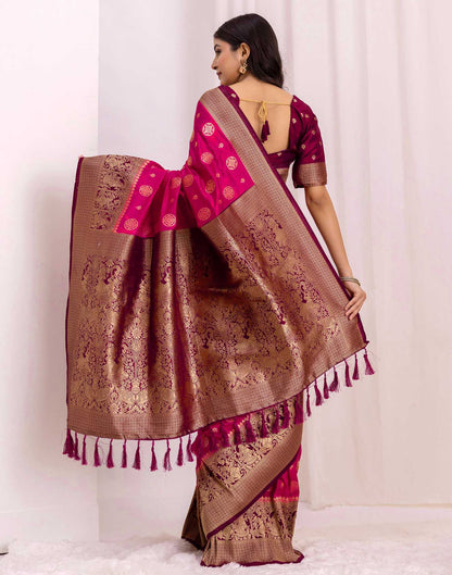 Rani Pink Silk Woven Kanjivaram Saree