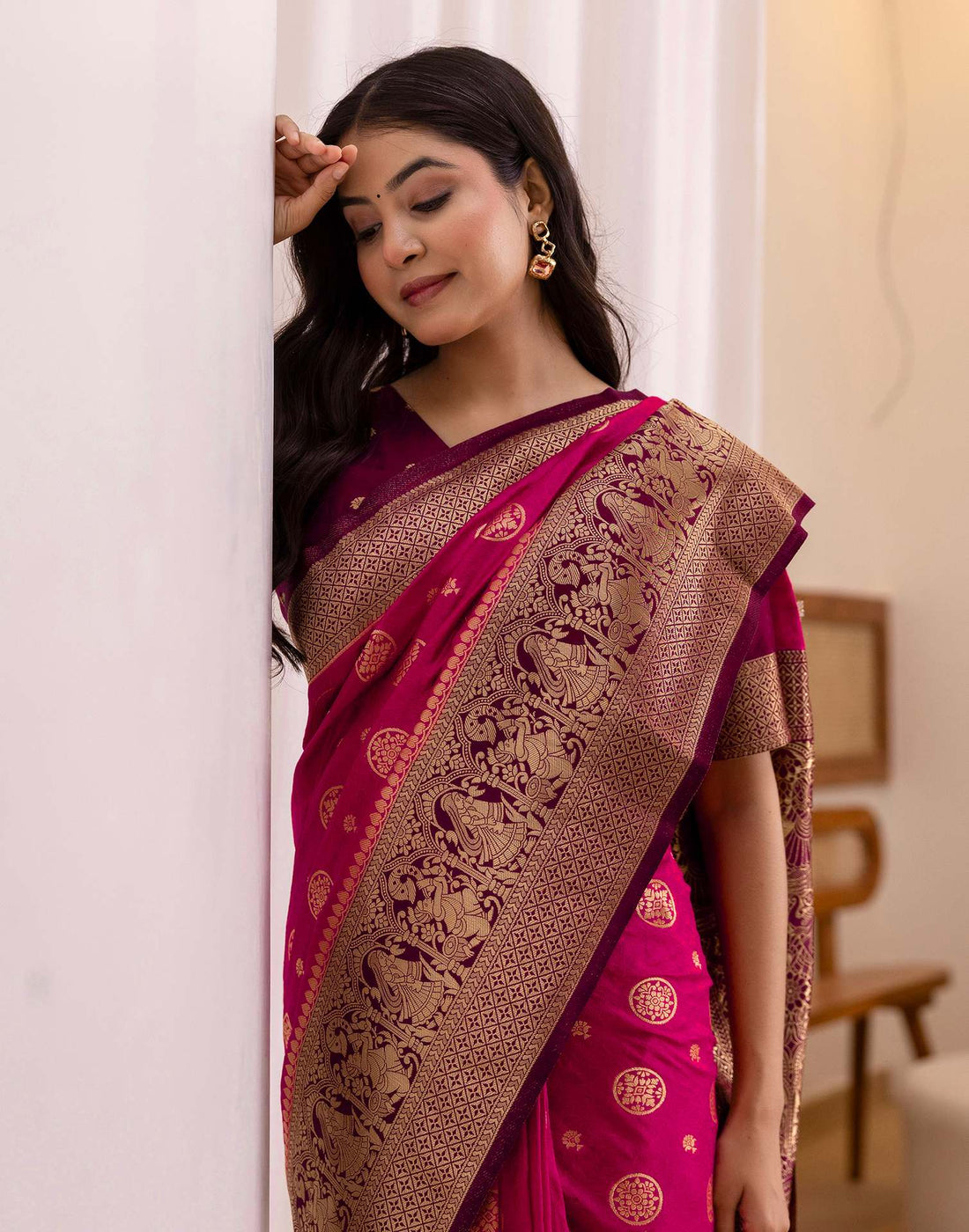 Rani Pink Silk Woven Kanjivaram Saree